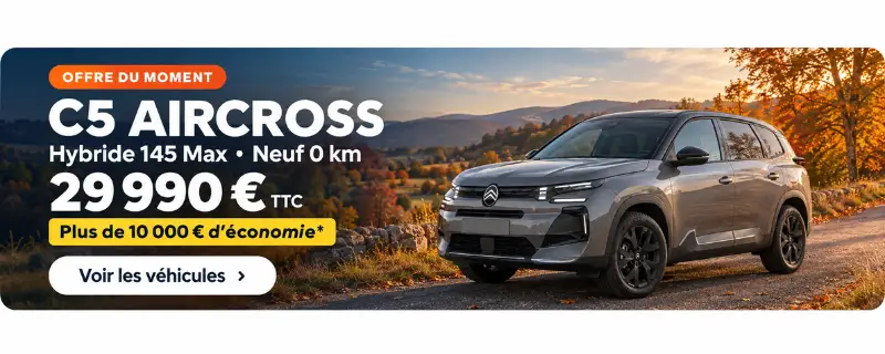 Offre du moment : Citroën C5 Aircross Hybride 145 Max neuf 0 km à 29 990 € TTC chez Chanas Auto