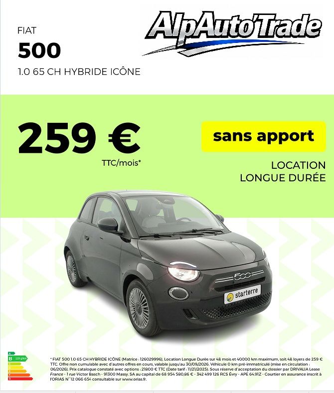 FIAT 500 1.0 65CH HYBRIDE ICONE 2026